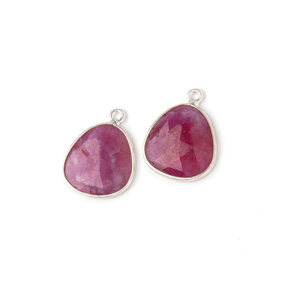15x15mm .925 Silver Bezel Ruby Faceted Freeform Set of 2 Pendants