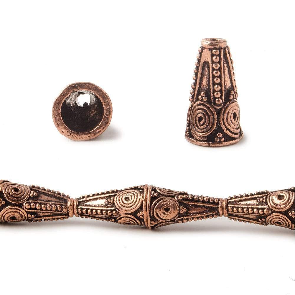 15x9mm Antiqued Copper Cone Geometric Pattern 8 inch 14 pcs