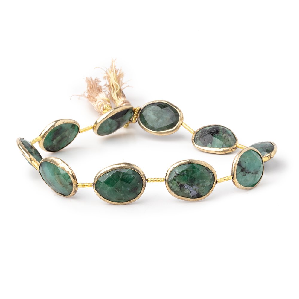 16-17mm Vermeil Bezel Emerald Faceted Nugget Beads 7.5 inch 8 pieces