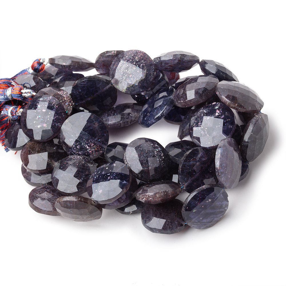16-18mm Bloodshot Iolite-Sunstone Faceted Coin Beads 8.5 inch 12 pieces