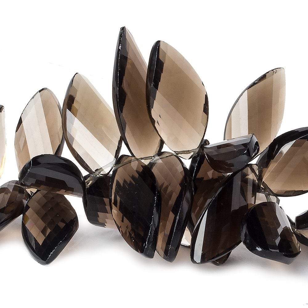 16x9-27x14mm Smoky Quartz Faceted Twist Marquise Beads 8.5 inch 56 pieces AA