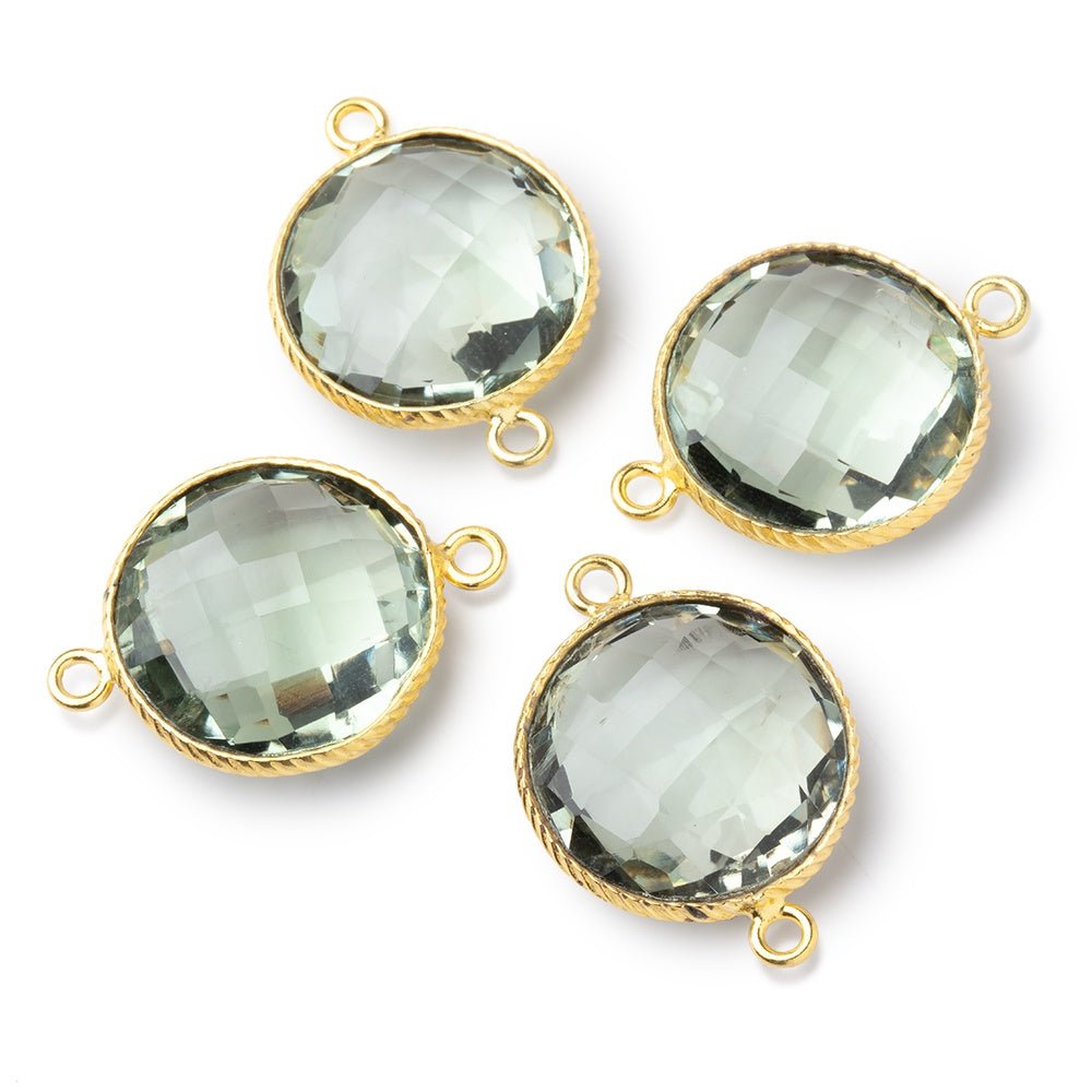 16.5mm Vermeil Rope Bezel Prasiolite Faceted Coin Connector 1 piece