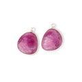 16.5x15.5mm .925 Silver Bezel Ruby Faceted Freeform Set of 2 Pendants