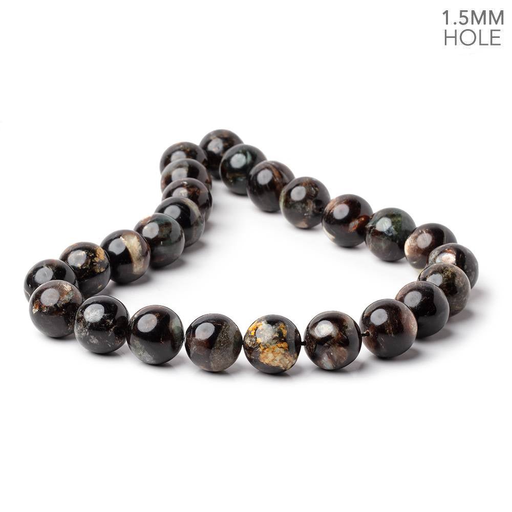 16mm Black Tourmaline in Muscovite Plain Rounds 15.5 inch 25 Beads