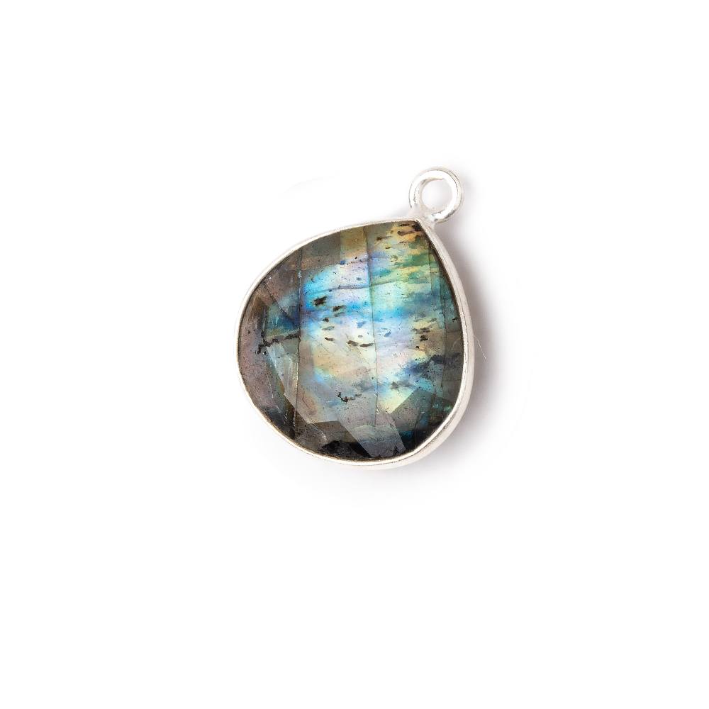 16mm Sterling Silver Bezel Labradorite Faceted Heart Pendant 1 Focal