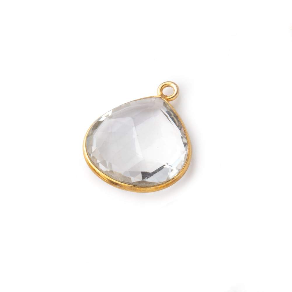 16mm Vermeil Bezeled Crystal Quartz faceted heart focal pendant 1 piece