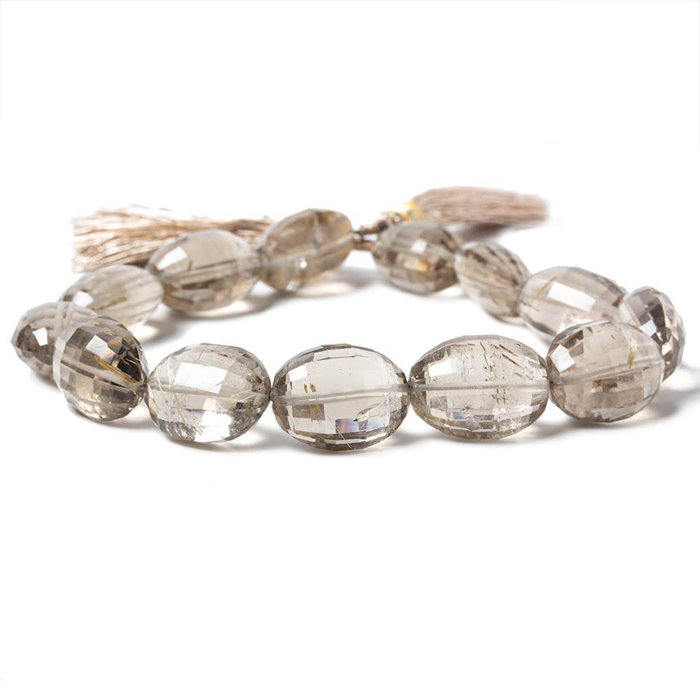 16x12-18x13mm Rutilated Smoky Quartz Checkerboard Faceted Oval Beads 12 Pieces