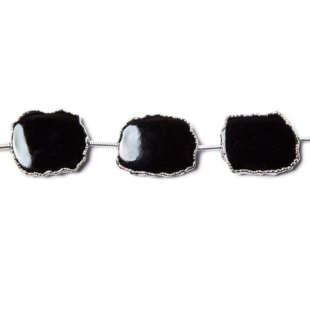 16x13mm Silver Leafed Black Chalcedony slice Strand 8 inch 10 pieces