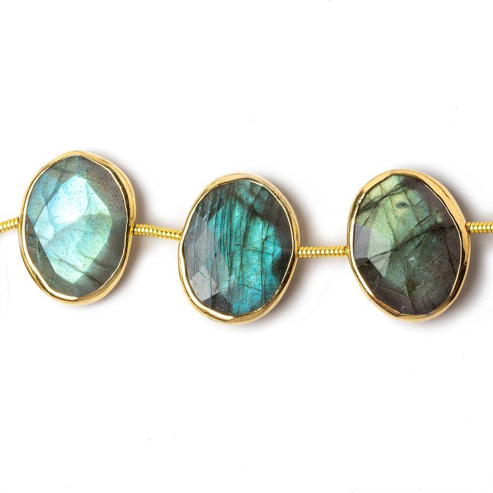 16x13mm Vermeil Bezel Labradorite Side Drilled Faceted Ovals 8 inch 11 pieces