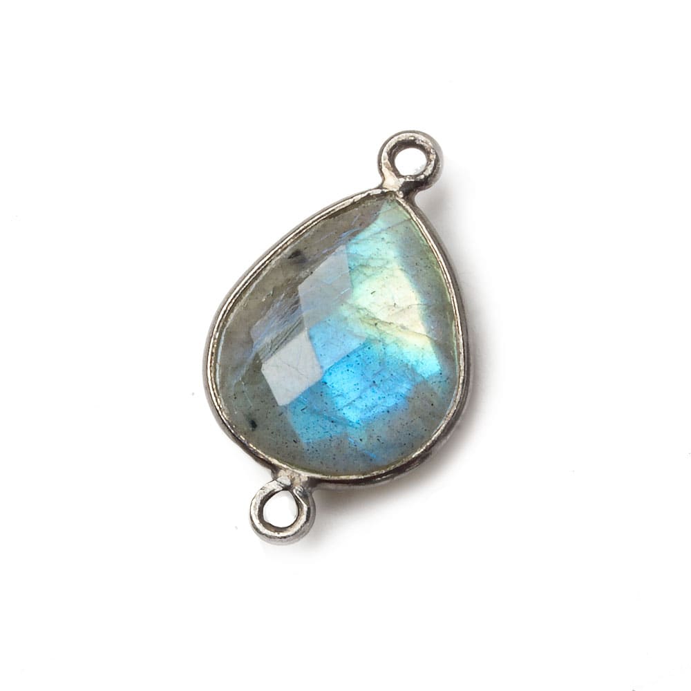 16x14mm Black Gold Bezel Labradorite faceted pear Connector 1 piece