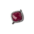 16x16mm Black Gold Bezeled White CZ and Ruby Pillow Connector 1 piece