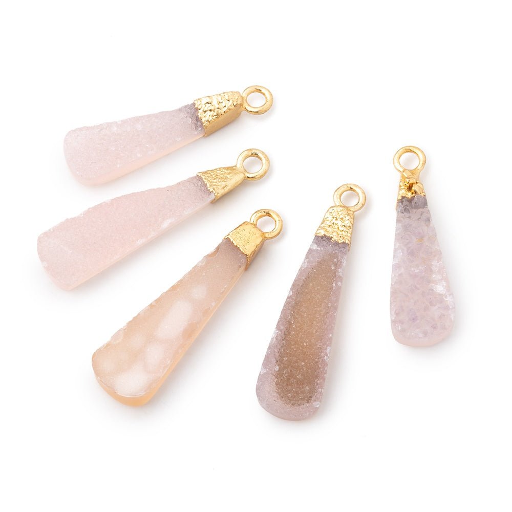 16x6-24x8mm Gold Leafed Pink Drusy Pear Pendant 1 focal piece