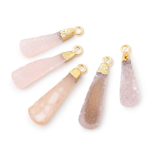 16x6-24x8mm Gold Leafed Pink Drusy Pear Pendant 1 focal piece