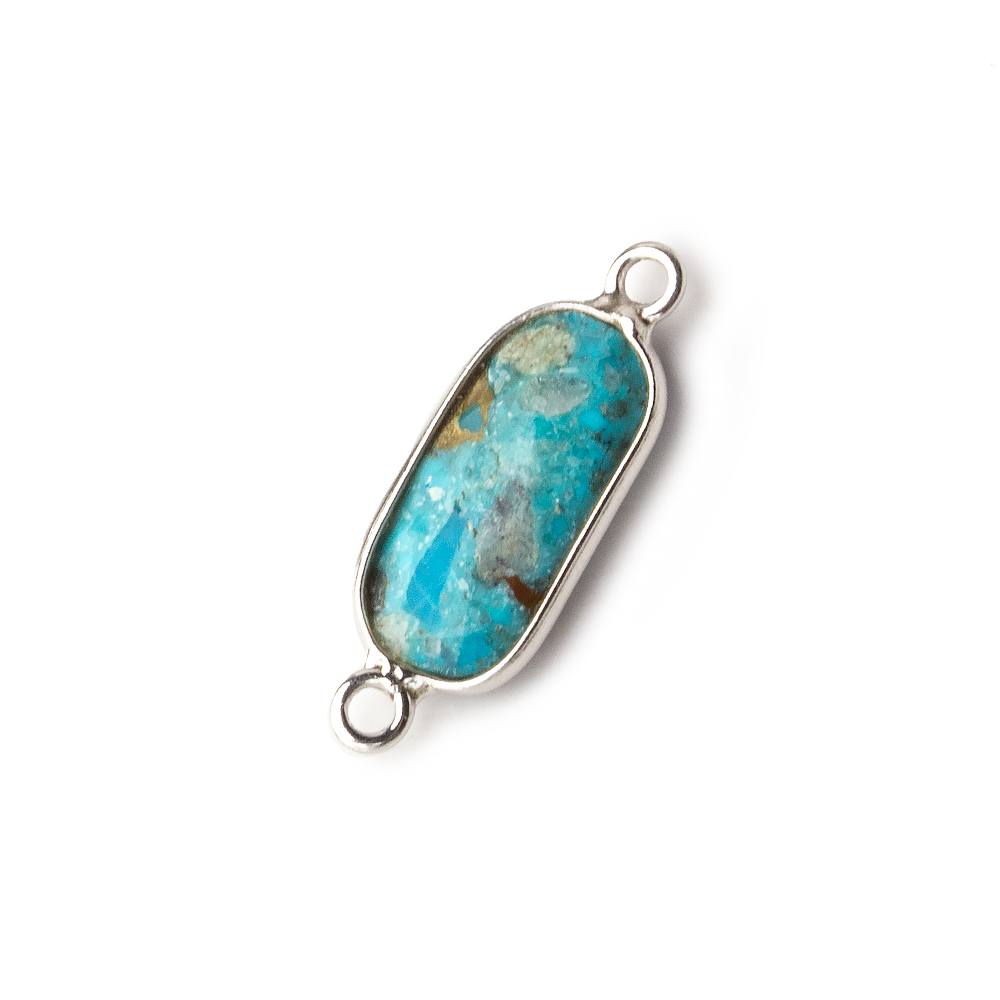 16x8mm Silver .925 Bezeled Enhanced Turquoise elongated oval Connector 1 focal bead