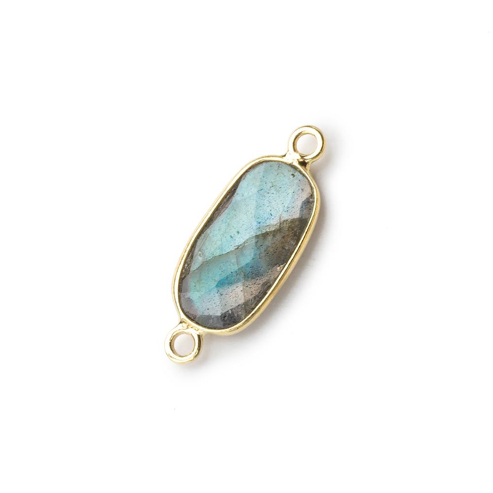 14-16mm Vermeil Bezeled Labradorite elongated oval Connector 1 focal bead