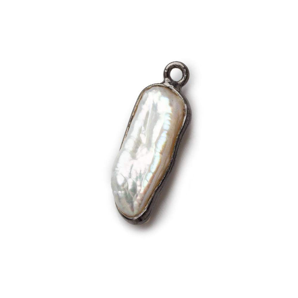 16x9mm Black Gold Bezeled Off White Keshi Pearl Pendant 1 piece