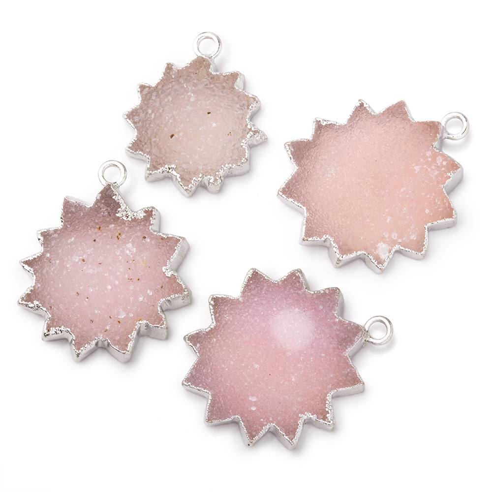 17-21mm Silver Leafed Pink Drusy Star Burst Pendant 1 focal piece