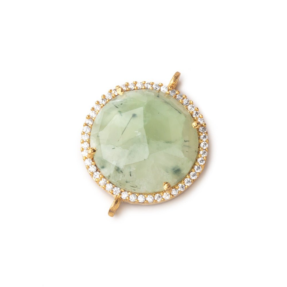 17.5mm Vermeil CZ Bezel Prehnite Coin Connector 1 Focal Bead