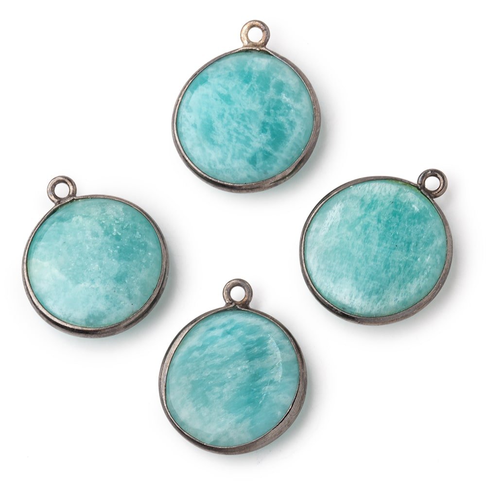 17mm Black Gold .925 Bezel Amazonite Plain Coin Pendant 1 Focal Bead