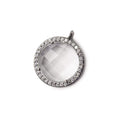 17mm Black Gold Bezel White CZ and Crystal Quartz Coin Pendant 1 focal bead