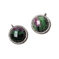 17mm Black Gold Bezel White CZ & Ruby in Zoisite Coin Pendant 1 pc
