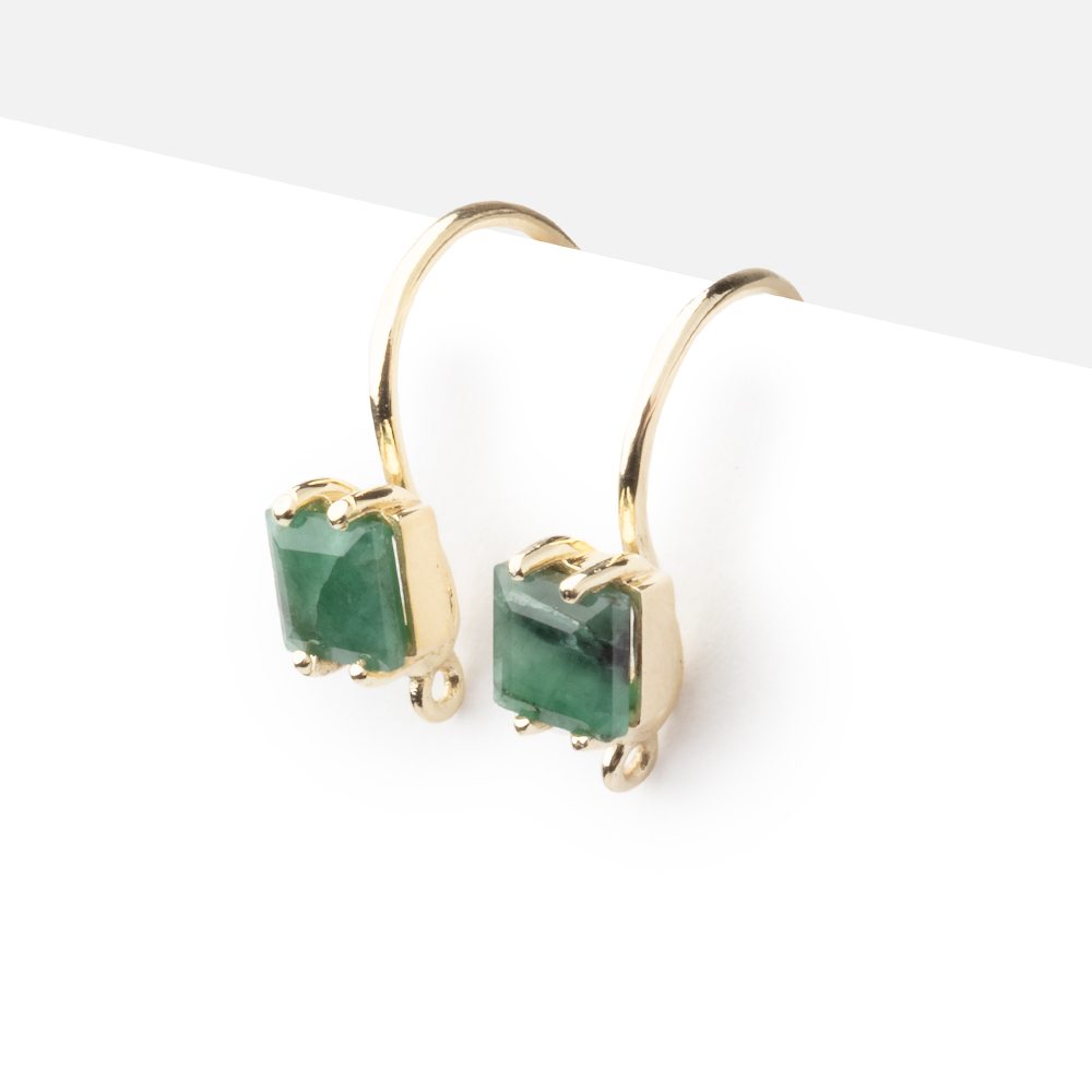 17mm Emerald Bevel Faceted Square Ear Wire Set of 2 pieces