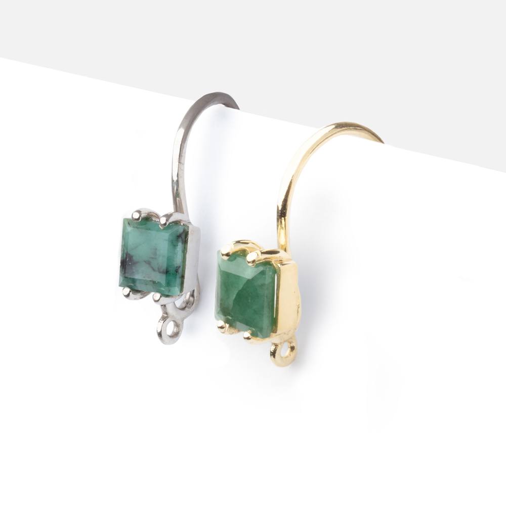 17mm Emerald Bevel Faceted Square Ear Wire Set of 2 pieces