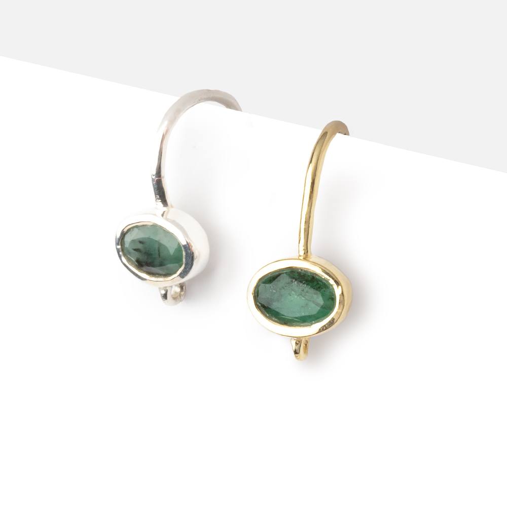 17mm Emerald Oval Ear Wire Set of 2 pieces