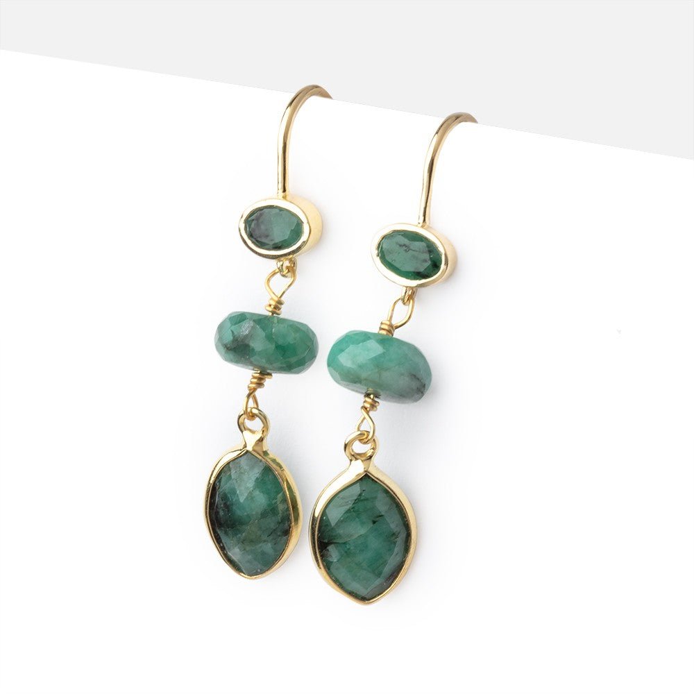 17mm Emerald Oval Ear Wire Set of 2 pieces