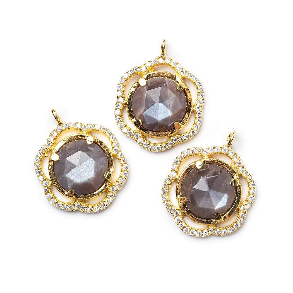 17mm Gold Bezel CZ & Platinum Moonstone Floral Coin Pendant 1 focal beads