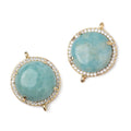 17mm Gold Bezel White CZ and Larimar Coin Connector 1 focal piece
