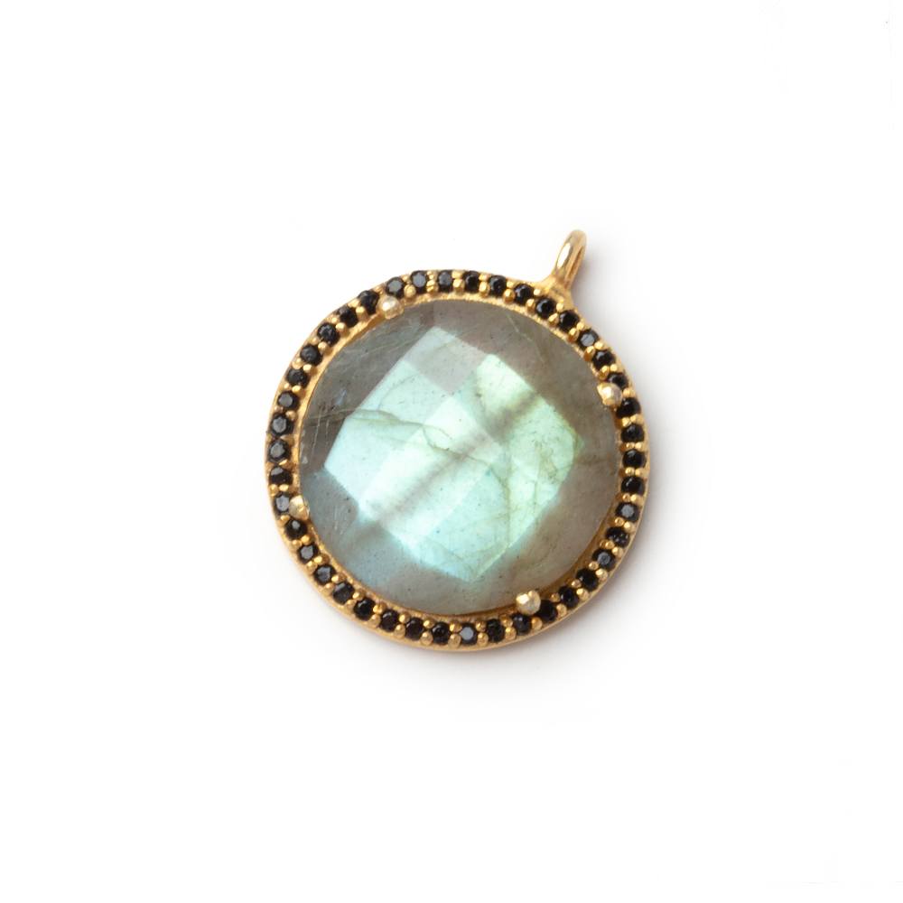17mm Vermeil & Black CZ Bezel Labradorite Coin Pendant 1 Focal