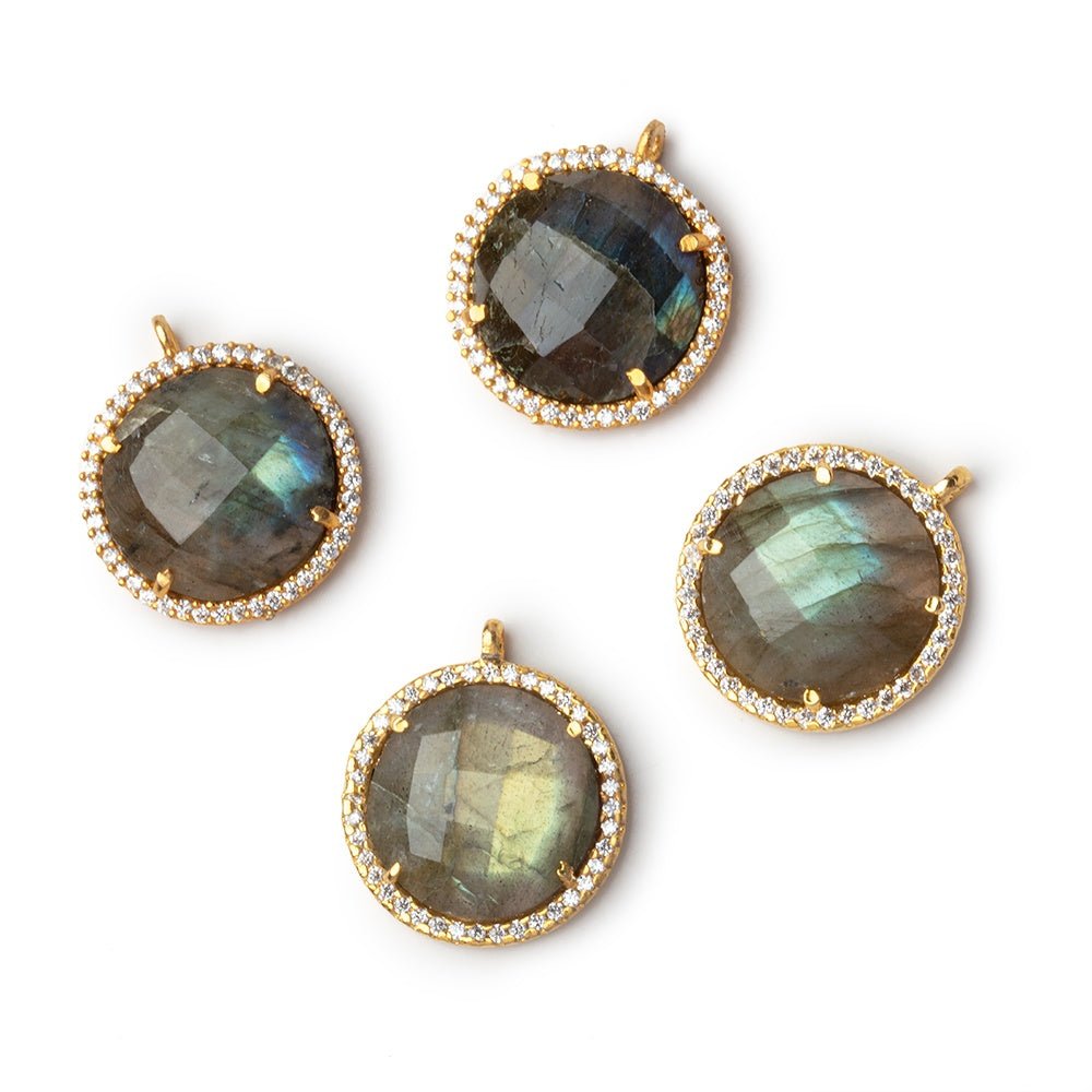 17mm Vermeil CZ Bezel Labradorite Faceted Coin Pendant 1 Focal