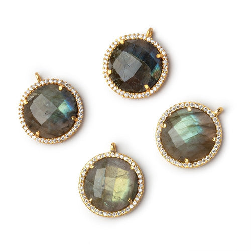 17mm Vermeil CZ Bezel Labradorite Faceted Coin Pendant 1 Focal