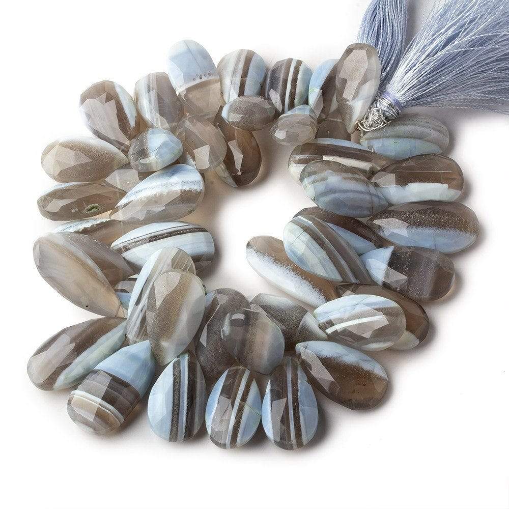 17x10-21x13mm Banded Owyhee Blue Opal faceted pears 8 inch 37 beads AA