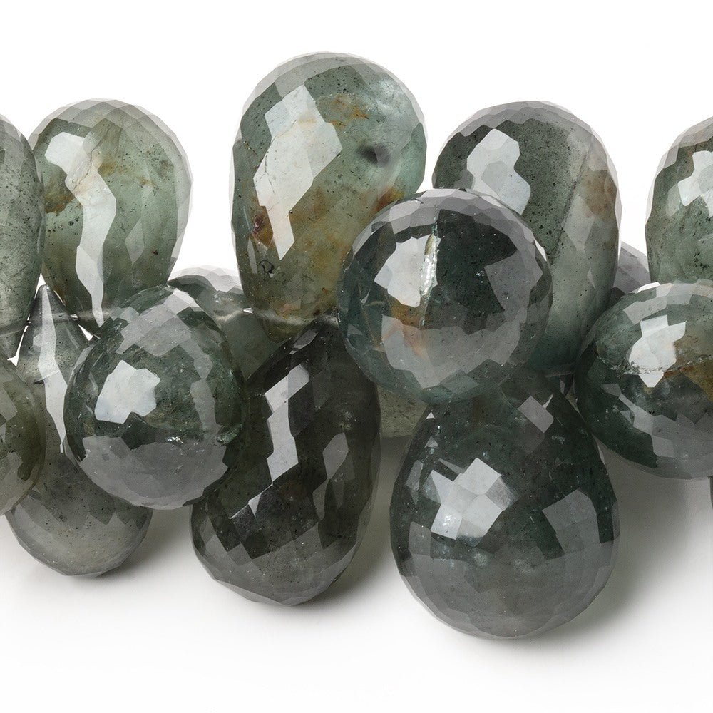 17x11-24x17mm Moss Aquamarine Faceted Tear Drops 4 inch 25 Beads AA