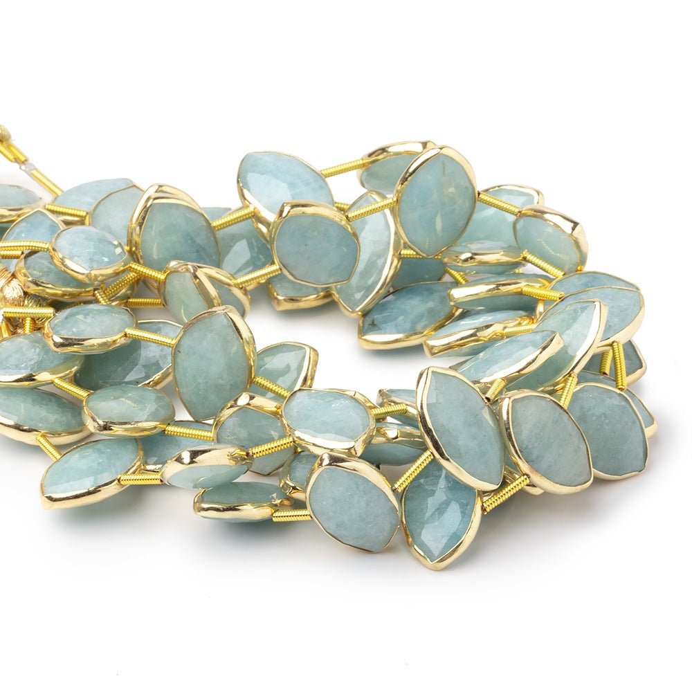 17x11mm Vermeil Bezel Aquamarine Faceted Marquise Strand 12 Beads