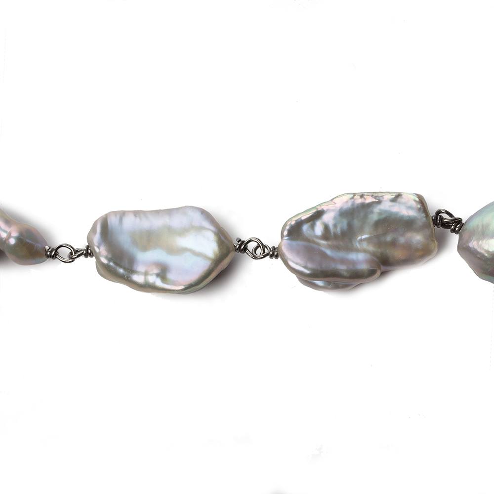 17x12-19x14mm Silver Keshi Pearl Black Gold .925 Silver Chain by the foot 12 pcs