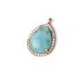 17x13.5mm Rose Gold Bezel White CZ and Larimar Pear Pendant 1 focal piece