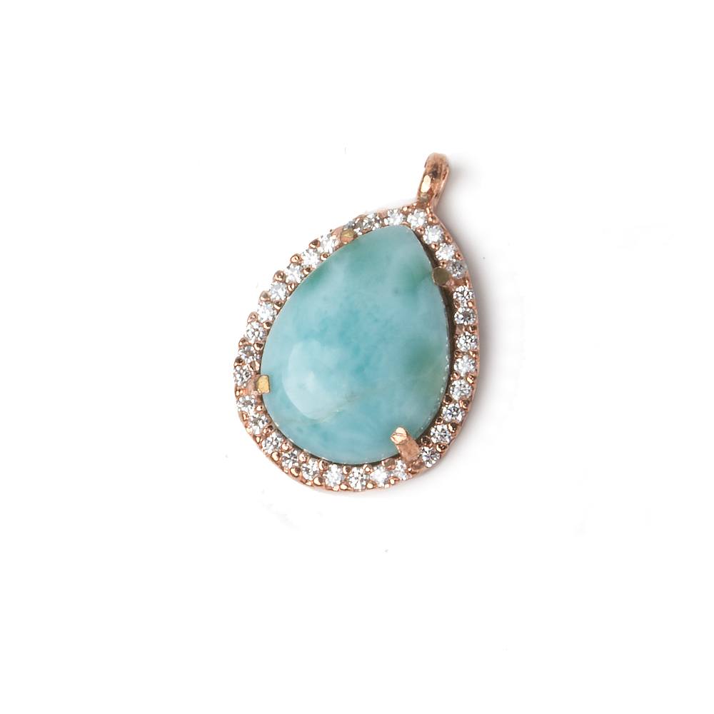 17x13.5mm Rose Gold Bezel White CZ and Larimar Pear Pendant 1 focal piece