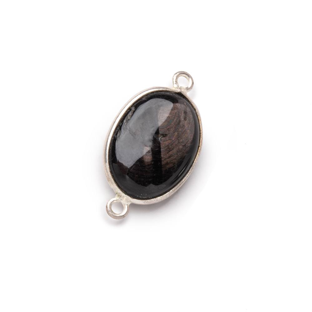 17x13mm .925 Silver Bezel Hypersthene Plain Oval Connector 1 piece
