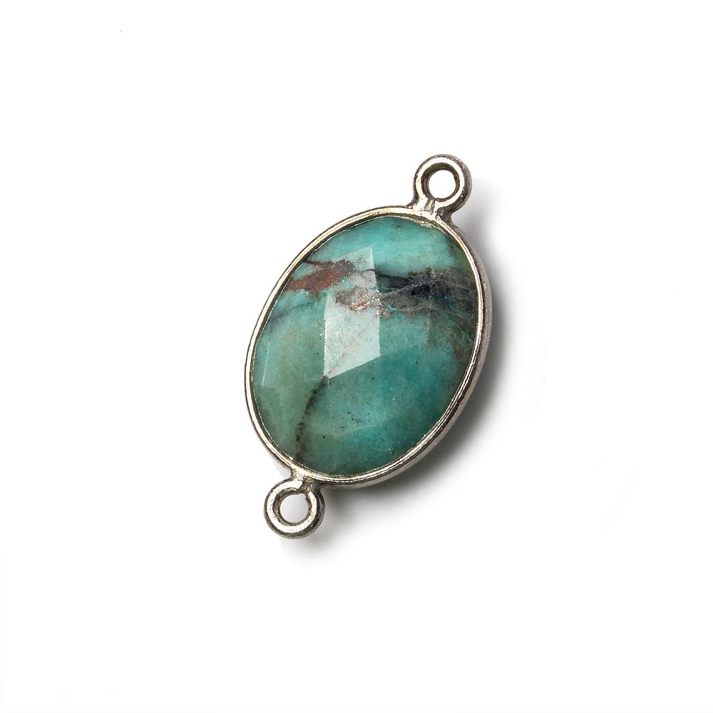 17x13mm Black Gold .925 Bezel Chrysocolla Faceted Oval Connector 1 piece