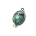 17x13mm Black Gold .925 Bezel Chrysocolla Faceted Oval Connector 1 piece