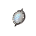 17x13mm Black Gold Bezeled White CZ and Rainbow Moonstone Oval Connector 1 piece