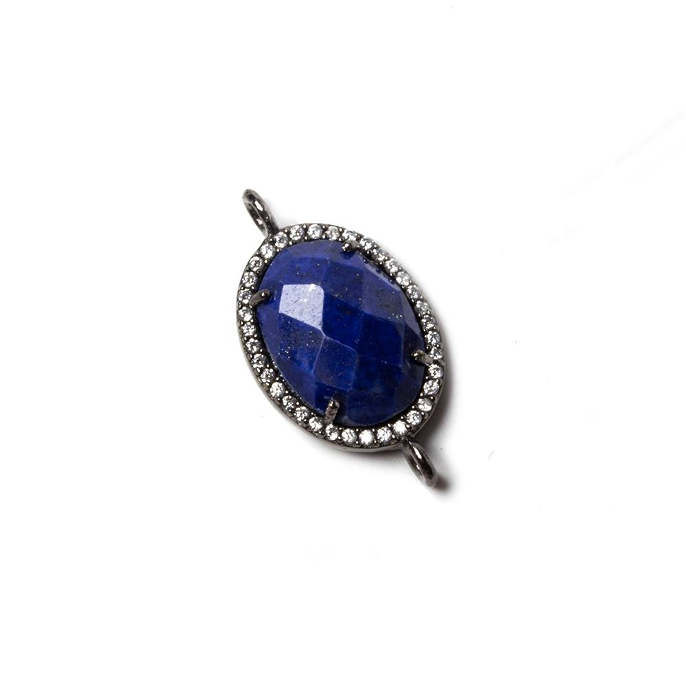 17x13mm Black Gold Bezeled White CZ & Lapis Lazuli Oval Connector 1 pc