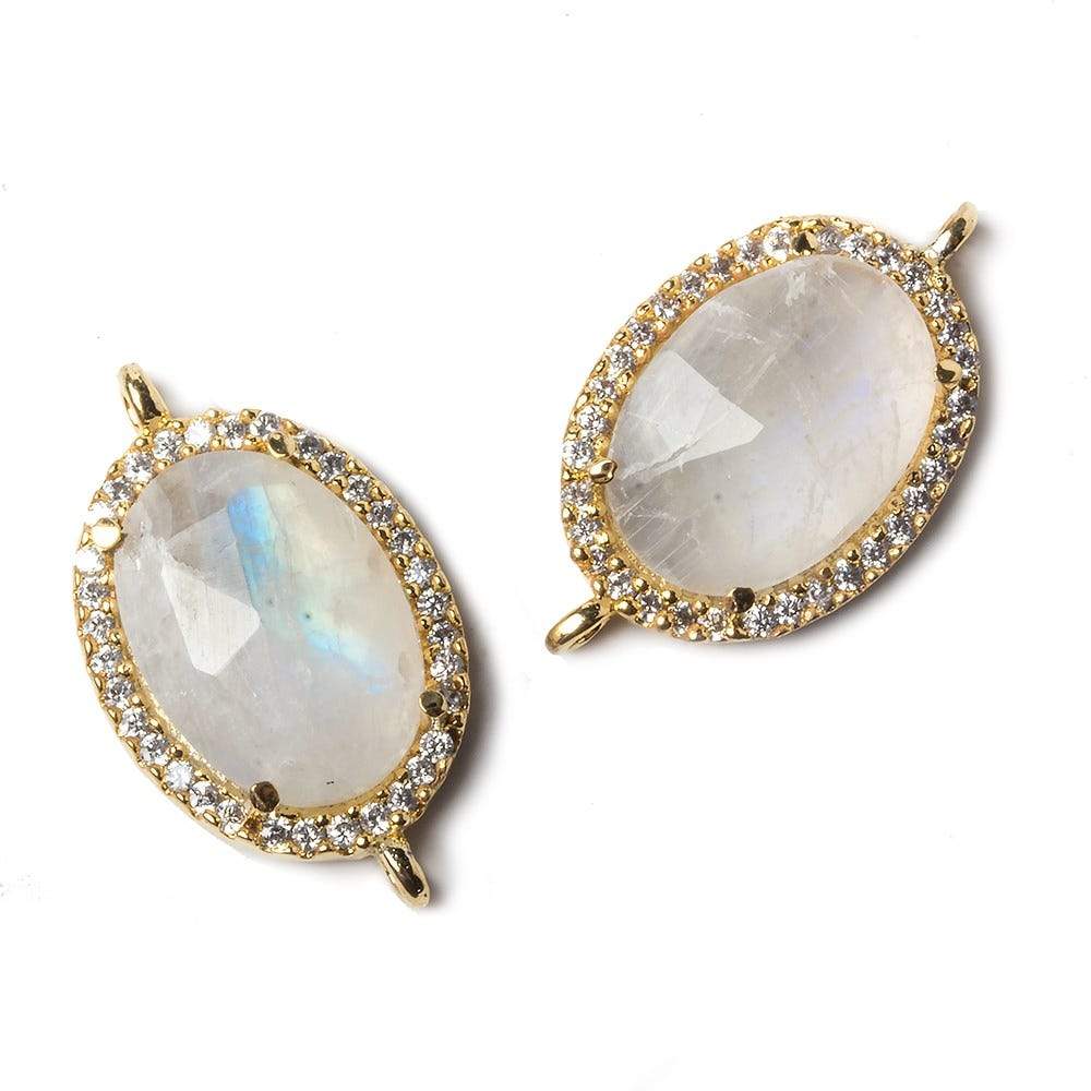 17x13mm Vermeil Bezeled CZ and Rainbow Moonstone Oval Connector 1 piece