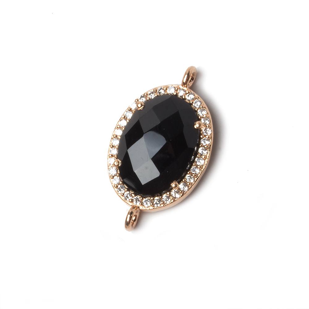 17x13mm Rose Gold Bezeled CZ & Black Chalcedony Oval Connector 1 pc