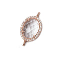 17x13mm Rose Gold Bezeled CZ & Crystal Quartz Oval Connector 1 pc