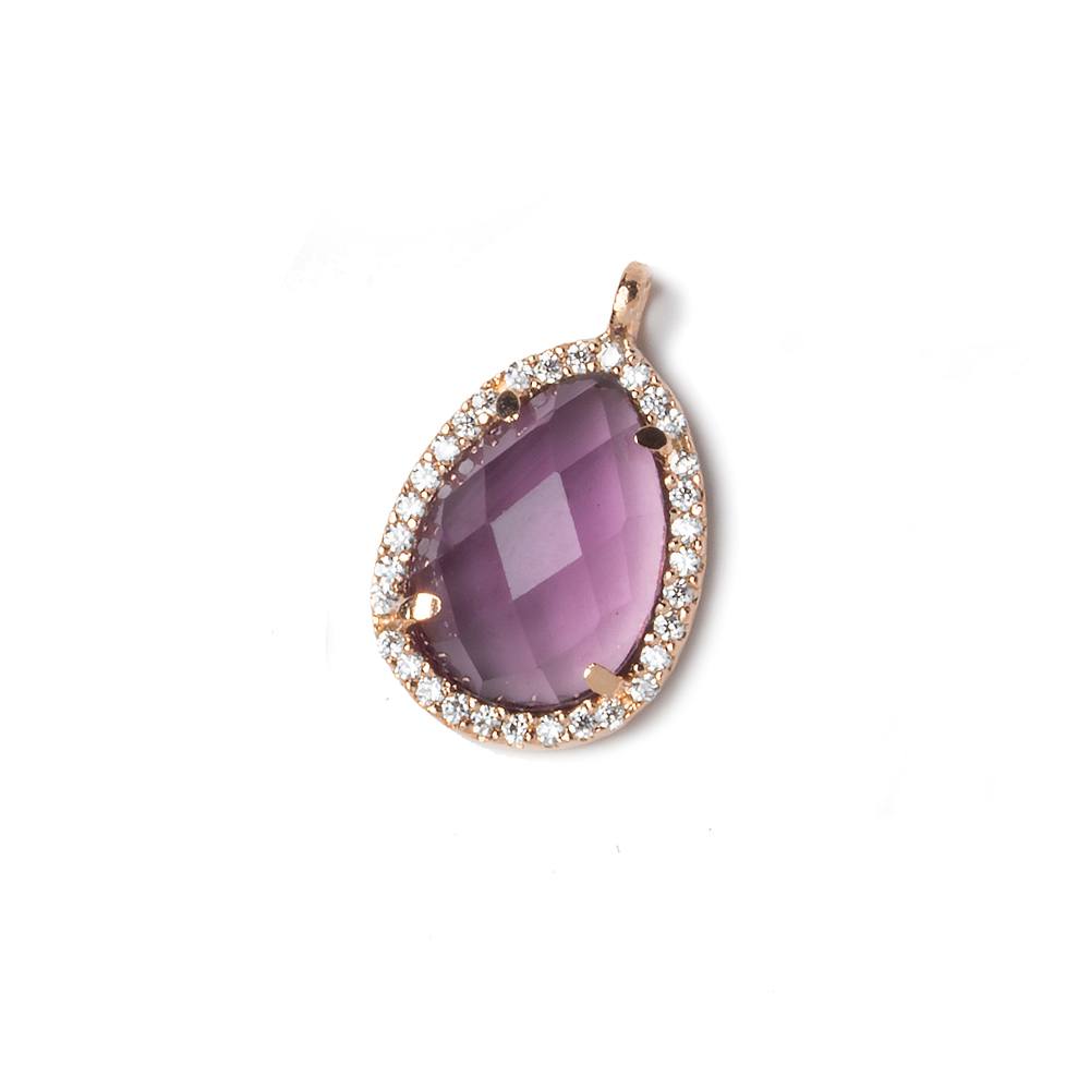 17x13mm Rose Gold CZ Bezel Purple Hydro Quartz Faceted Pear Pendant 1 piece
