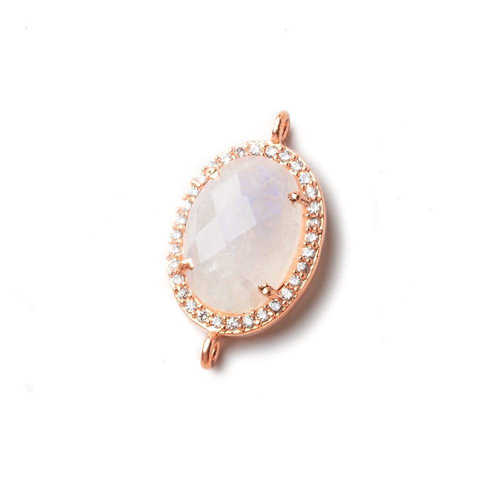 17x13mm Rose Gold CZ Bezel Rainbow Moonstone Oval Connector 1 piece